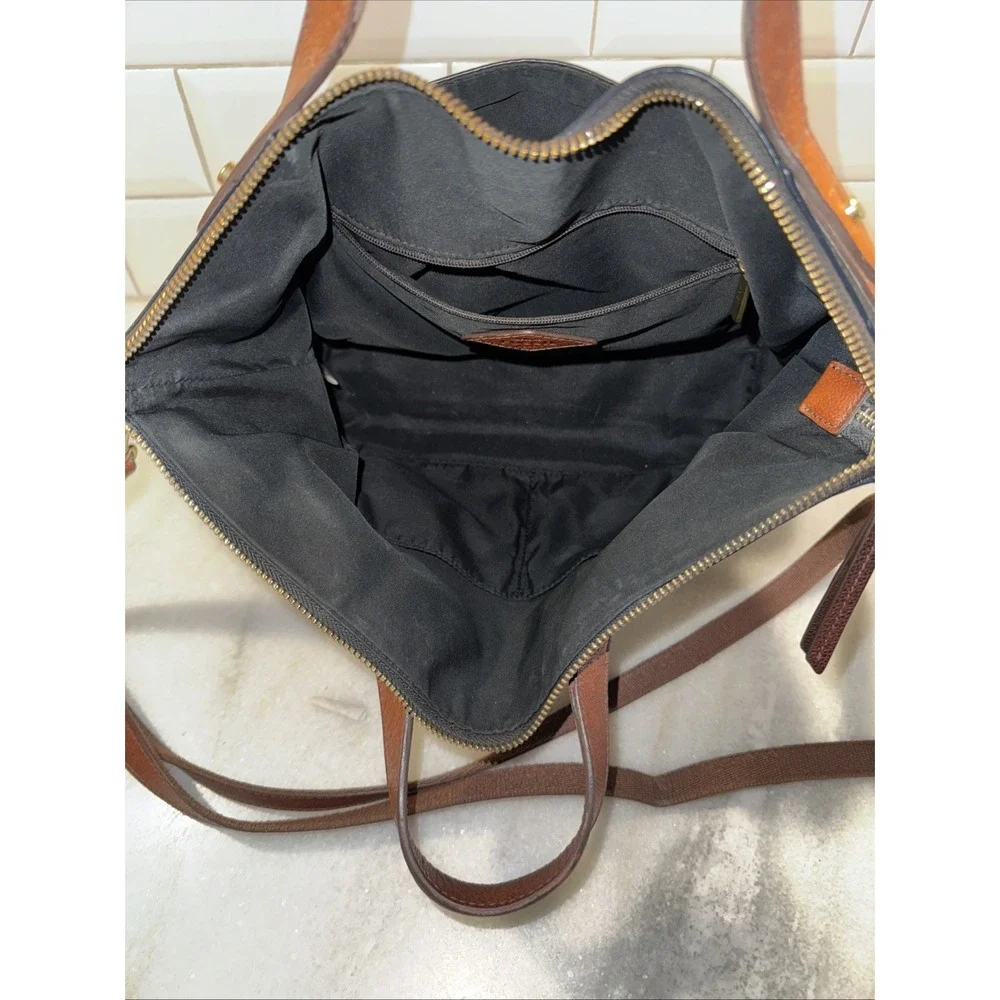 Fossil Sadie Satchel Black Brown Leather Bag Double Handle Crossbody Retail $329
